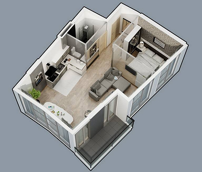 White Sails - apartament z 1 sypialnią - wizualizacja ogólna